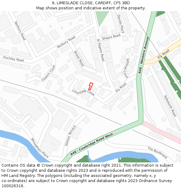 9, LIMESLADE CLOSE, CARDIFF, CF5 3BD: Location map and indicative extent of plot