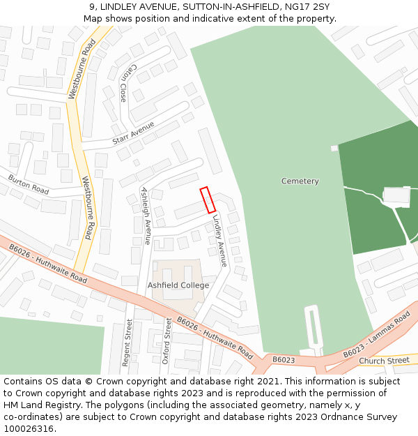 9, LINDLEY AVENUE, SUTTON-IN-ASHFIELD, NG17 2SY: Location map and indicative extent of plot