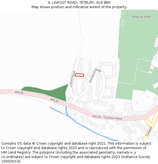 9, LINFOOT ROAD, TETBURY, GL8 8BX: Location map and indicative extent of plot