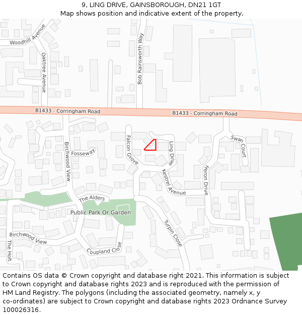 9, LING DRIVE, GAINSBOROUGH, DN21 1GT: Location map and indicative extent of plot