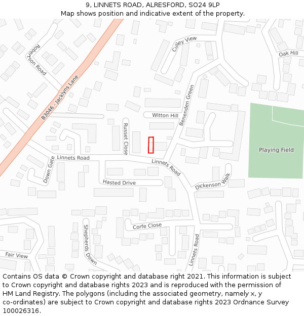 9, LINNETS ROAD, ALRESFORD, SO24 9LP: Location map and indicative extent of plot