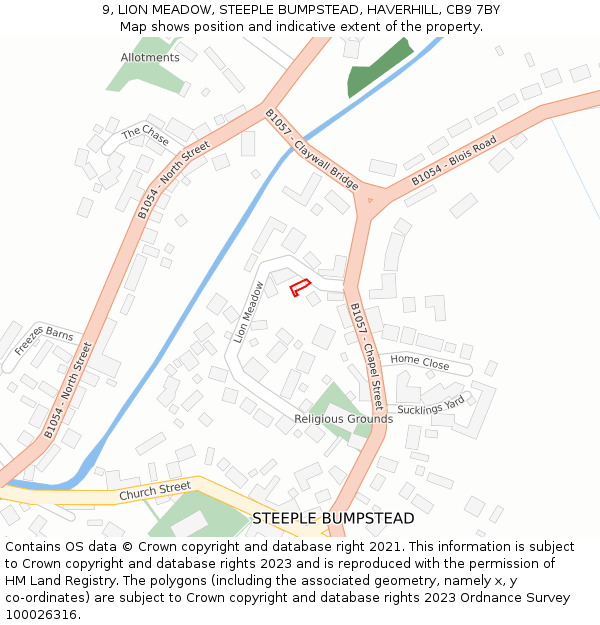 9, LION MEADOW, STEEPLE BUMPSTEAD, HAVERHILL, CB9 7BY: Location map and indicative extent of plot