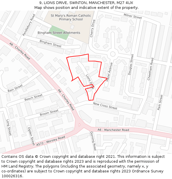 9, LIONS DRIVE, SWINTON, MANCHESTER, M27 4UX: Location map and indicative extent of plot