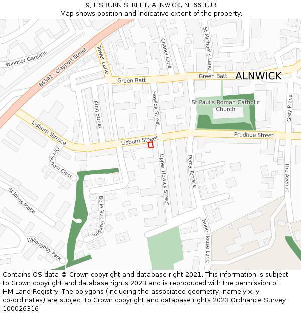 9, LISBURN STREET, ALNWICK, NE66 1UR: Location map and indicative extent of plot