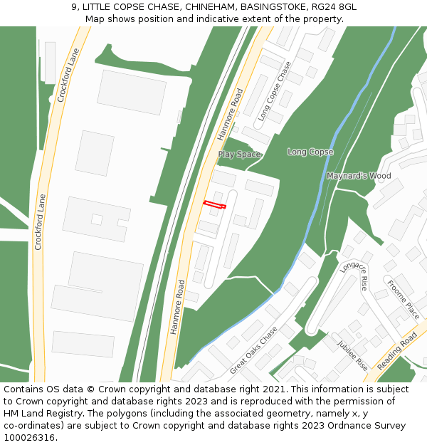9, LITTLE COPSE CHASE, CHINEHAM, BASINGSTOKE, RG24 8GL: Location map and indicative extent of plot