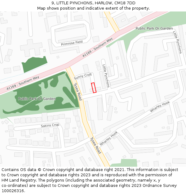 9, LITTLE PYNCHONS, HARLOW, CM18 7DD: Location map and indicative extent of plot
