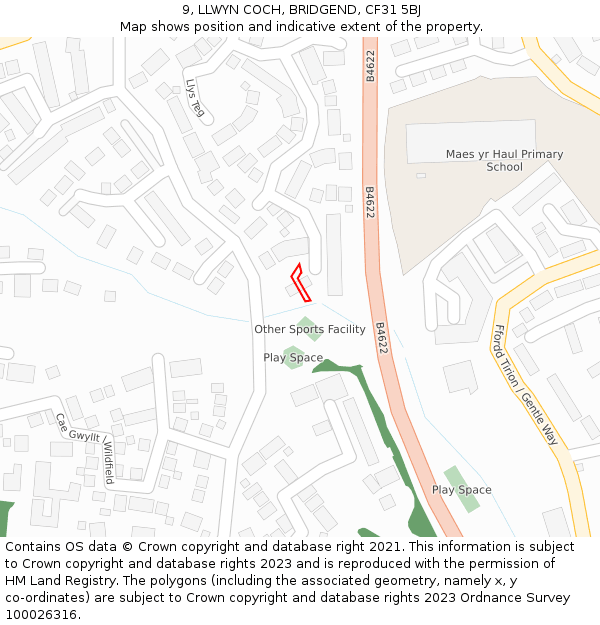 9, LLWYN COCH, BRIDGEND, CF31 5BJ: Location map and indicative extent of plot