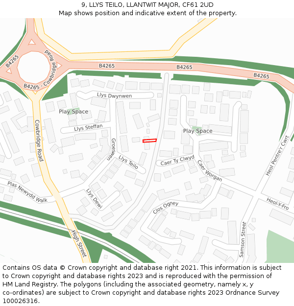 9, LLYS TEILO, LLANTWIT MAJOR, CF61 2UD: Location map and indicative extent of plot