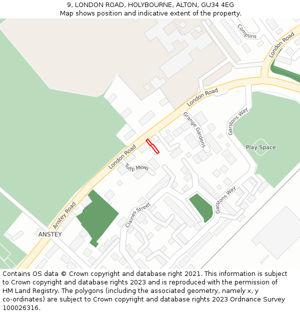 9, LONDON ROAD, HOLYBOURNE, ALTON, GU34 4EG: Location map and indicative extent of plot