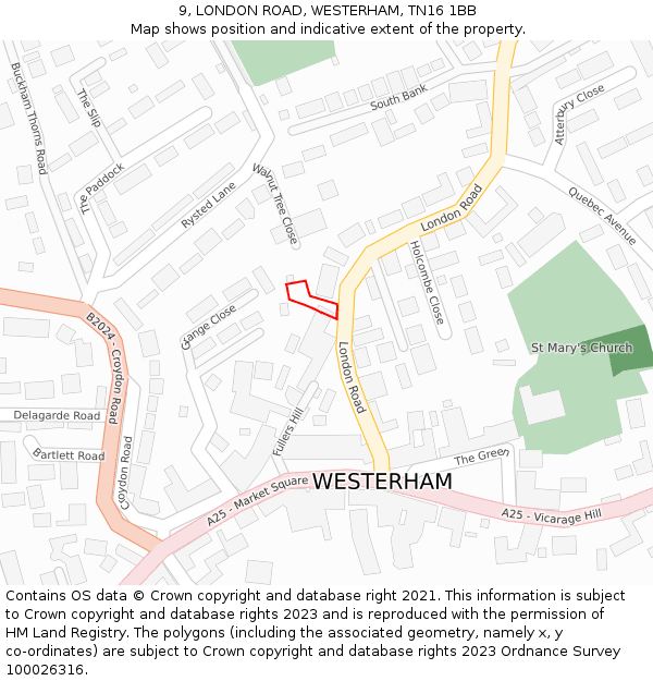 9, LONDON ROAD, WESTERHAM, TN16 1BB: Location map and indicative extent of plot