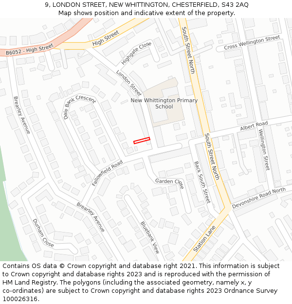 9, LONDON STREET, NEW WHITTINGTON, CHESTERFIELD, S43 2AQ: Location map and indicative extent of plot