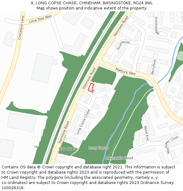 9, LONG COPSE CHASE, CHINEHAM, BASINGSTOKE, RG24 8WL: Location map and indicative extent of plot