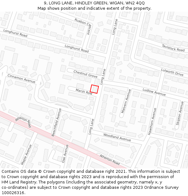 9, LONG LANE, HINDLEY GREEN, WIGAN, WN2 4QQ: Location map and indicative extent of plot