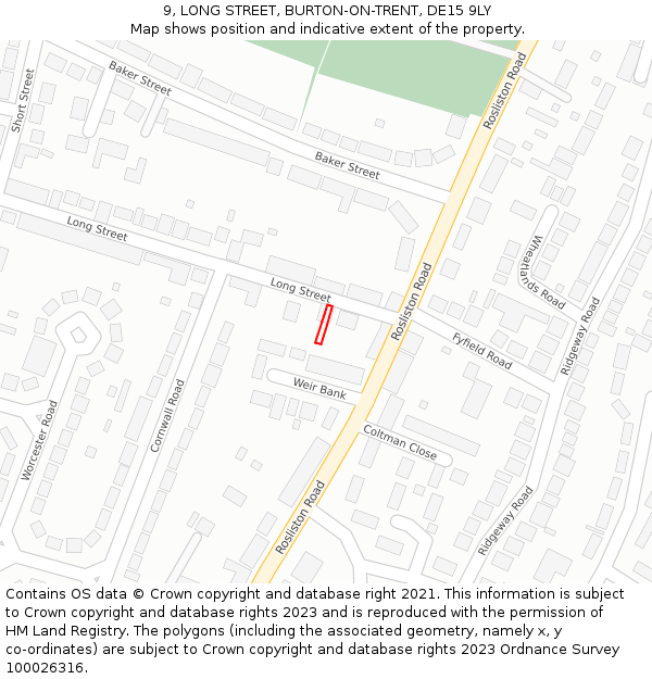 9, LONG STREET, BURTON-ON-TRENT, DE15 9LY: Location map and indicative extent of plot
