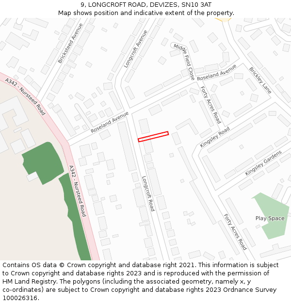 9, LONGCROFT ROAD, DEVIZES, SN10 3AT: Location map and indicative extent of plot