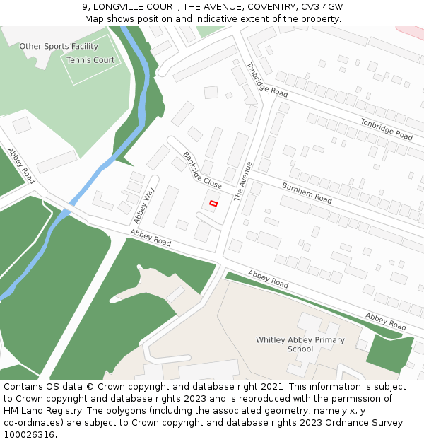 9, LONGVILLE COURT, THE AVENUE, COVENTRY, CV3 4GW: Location map and indicative extent of plot