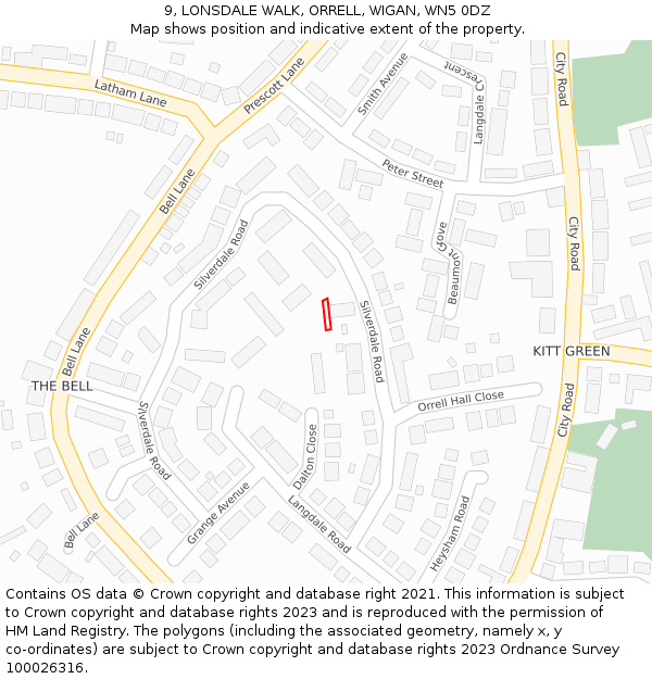 9, LONSDALE WALK, ORRELL, WIGAN, WN5 0DZ: Location map and indicative extent of plot