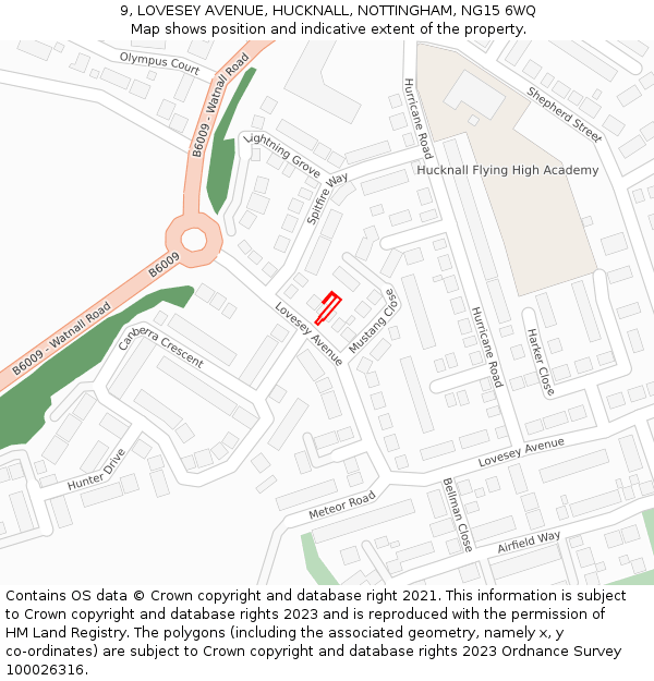 9, LOVESEY AVENUE, HUCKNALL, NOTTINGHAM, NG15 6WQ: Location map and indicative extent of plot