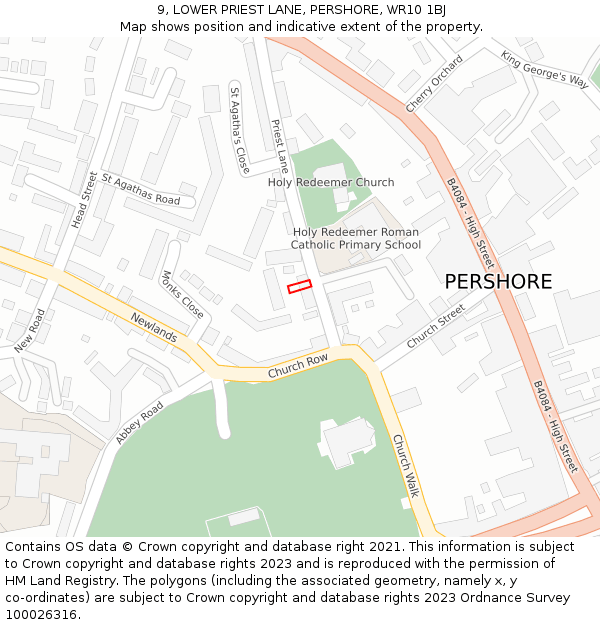 9, LOWER PRIEST LANE, PERSHORE, WR10 1BJ: Location map and indicative extent of plot