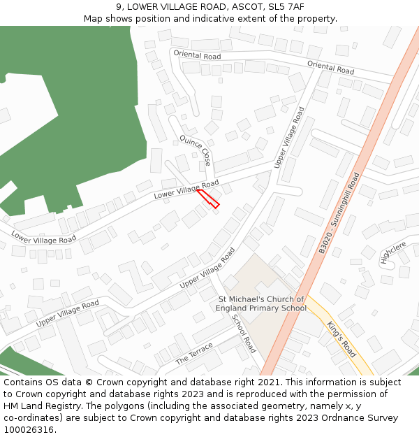 9, LOWER VILLAGE ROAD, ASCOT, SL5 7AF: Location map and indicative extent of plot