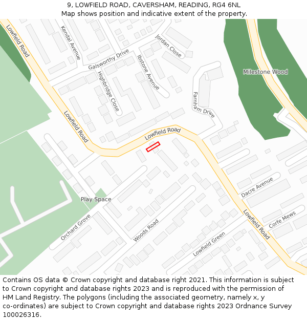 9, LOWFIELD ROAD, CAVERSHAM, READING, RG4 6NL: Location map and indicative extent of plot