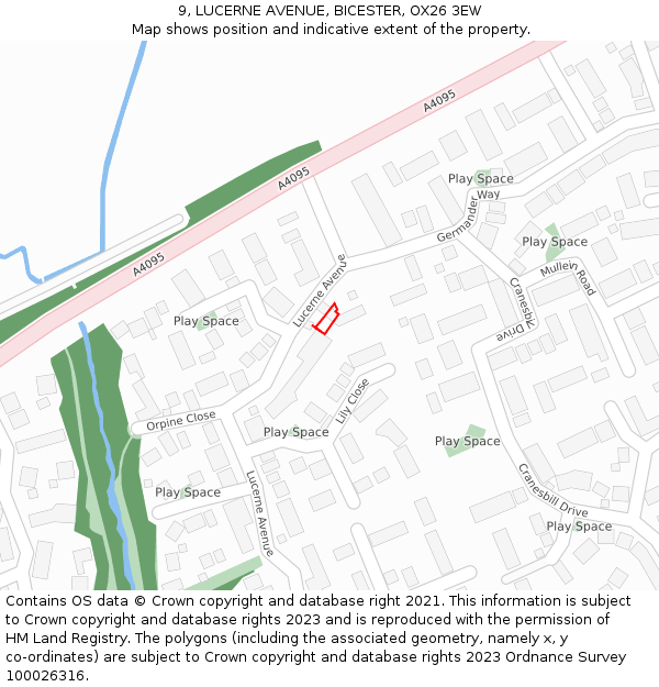 9, LUCERNE AVENUE, BICESTER, OX26 3EW: Location map and indicative extent of plot