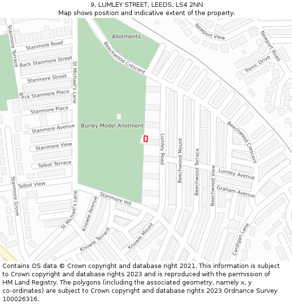 9, LUMLEY STREET, LEEDS, LS4 2NN: Location map and indicative extent of plot
