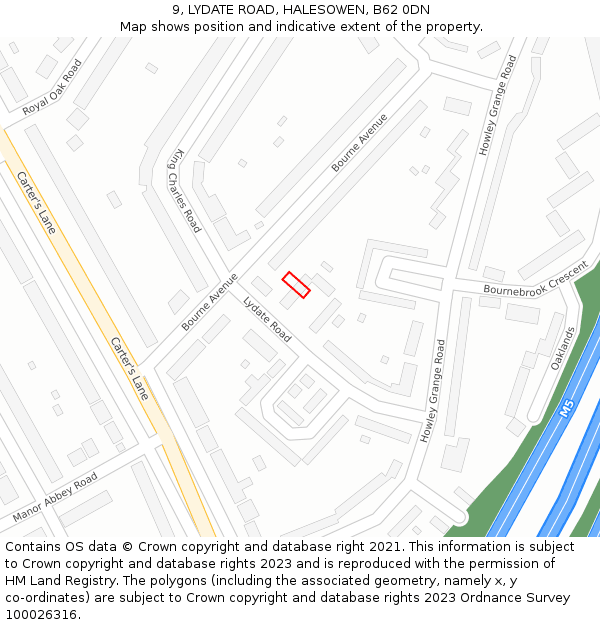 9, LYDATE ROAD, HALESOWEN, B62 0DN: Location map and indicative extent of plot