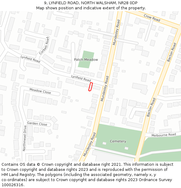 9, LYNFIELD ROAD, NORTH WALSHAM, NR28 0DP: Location map and indicative extent of plot