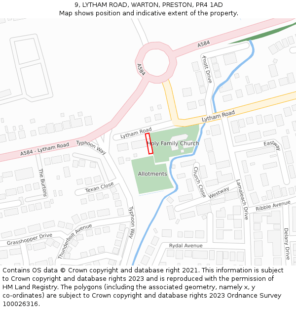 9, LYTHAM ROAD, WARTON, PRESTON, PR4 1AD: Location map and indicative extent of plot