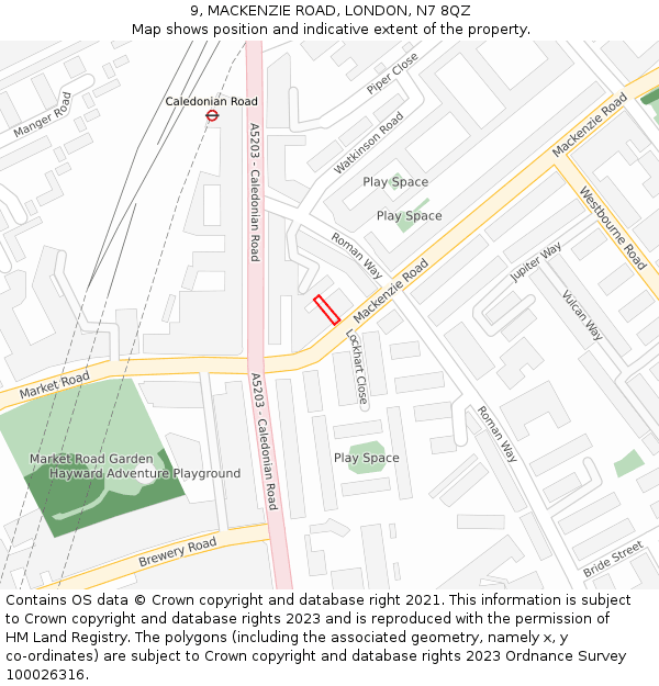 9, MACKENZIE ROAD, LONDON, N7 8QZ: Location map and indicative extent of plot