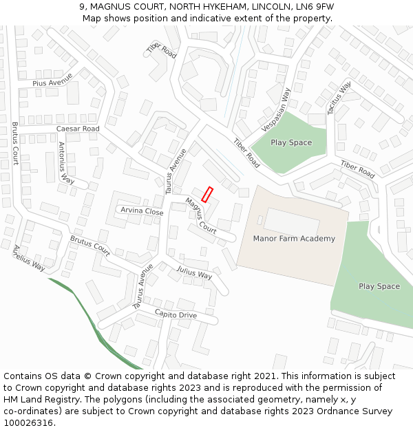 9, MAGNUS COURT, NORTH HYKEHAM, LINCOLN, LN6 9FW: Location map and indicative extent of plot