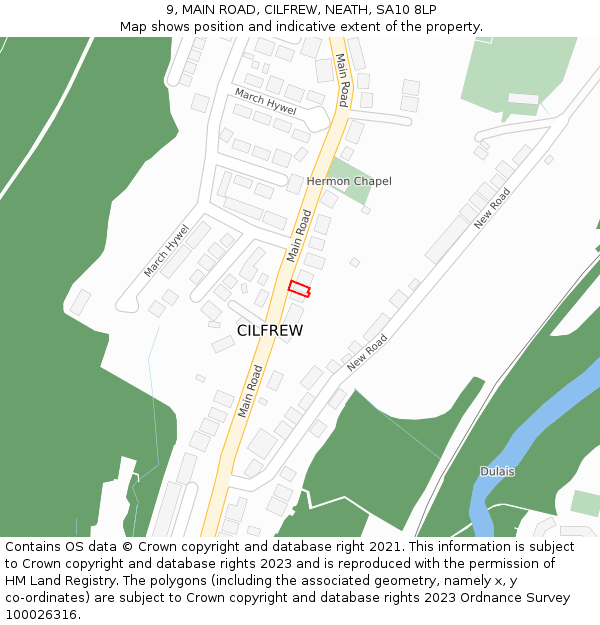 9, MAIN ROAD, CILFREW, NEATH, SA10 8LP: Location map and indicative extent of plot