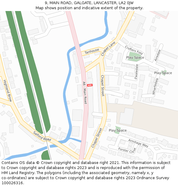 9, MAIN ROAD, GALGATE, LANCASTER, LA2 0JW: Location map and indicative extent of plot