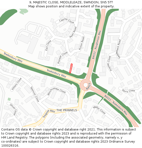 9, MAJESTIC CLOSE, MIDDLELEAZE, SWINDON, SN5 5TT: Location map and indicative extent of plot