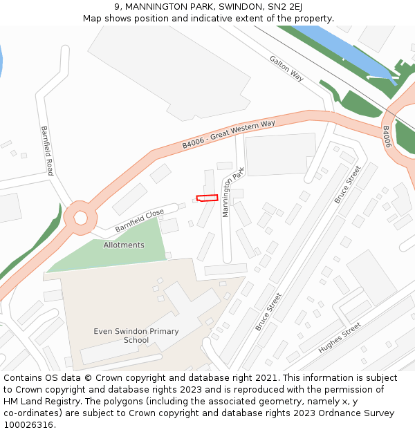 9, MANNINGTON PARK, SWINDON, SN2 2EJ: Location map and indicative extent of plot