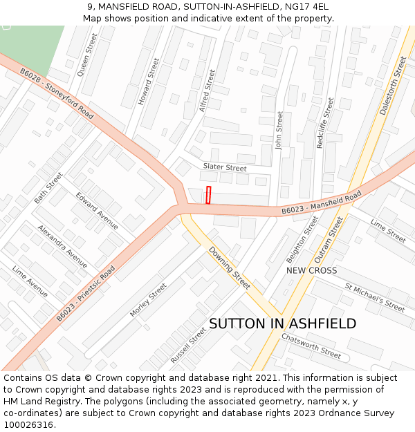 9, MANSFIELD ROAD, SUTTON-IN-ASHFIELD, NG17 4EL: Location map and indicative extent of plot