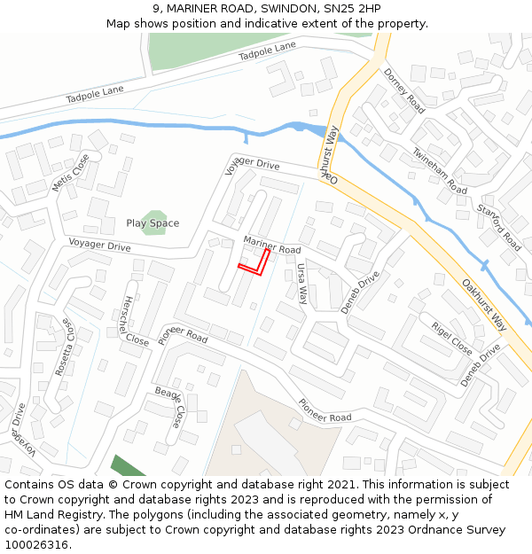 9, MARINER ROAD, SWINDON, SN25 2HP: Location map and indicative extent of plot