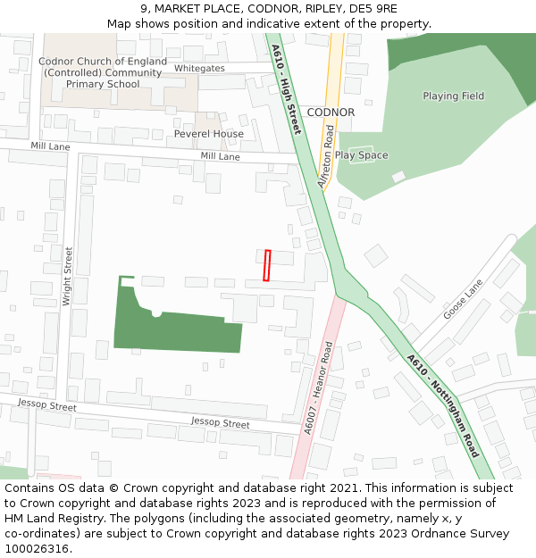 9, MARKET PLACE, CODNOR, RIPLEY, DE5 9RE: Location map and indicative extent of plot