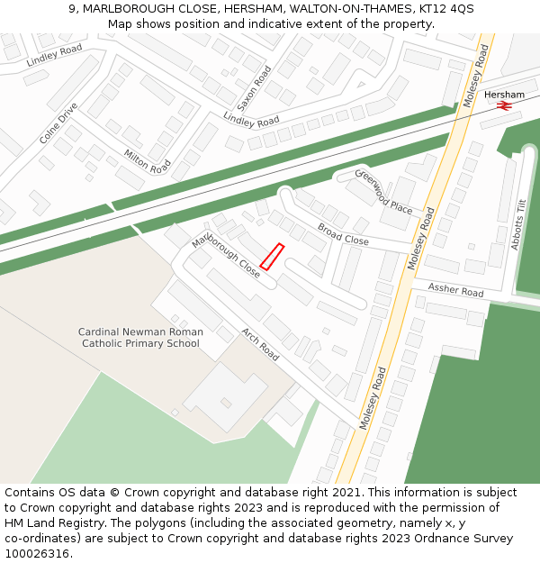 9, MARLBOROUGH CLOSE, HERSHAM, WALTON-ON-THAMES, KT12 4QS: Location map and indicative extent of plot