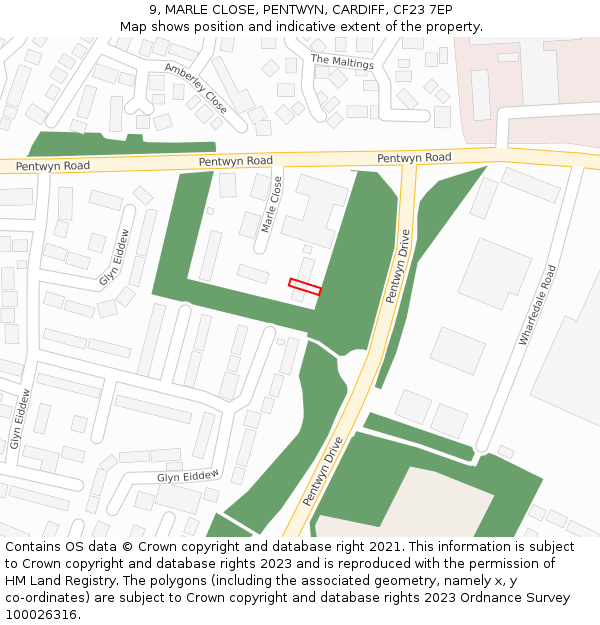 9, MARLE CLOSE, PENTWYN, CARDIFF, CF23 7EP: Location map and indicative extent of plot