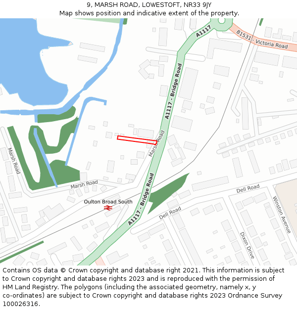 9, MARSH ROAD, LOWESTOFT, NR33 9JY: Location map and indicative extent of plot