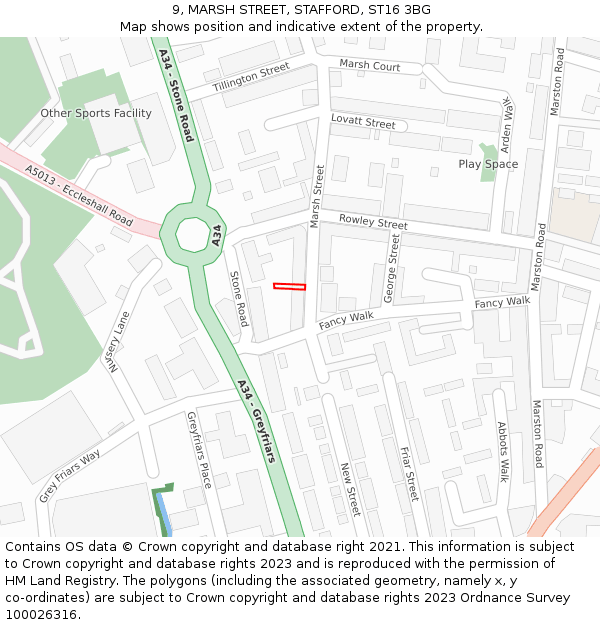9, MARSH STREET, STAFFORD, ST16 3BG: Location map and indicative extent of plot