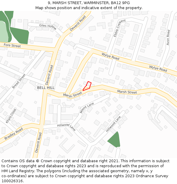 9, MARSH STREET, WARMINSTER, BA12 9PG: Location map and indicative extent of plot