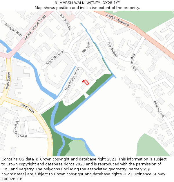 9, MARSH WALK, WITNEY, OX28 1YF: Location map and indicative extent of plot