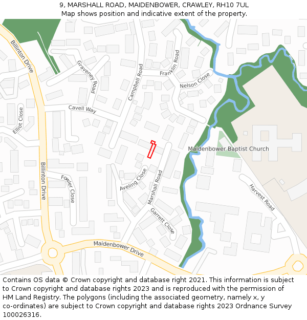 9, MARSHALL ROAD, MAIDENBOWER, CRAWLEY, RH10 7UL: Location map and indicative extent of plot
