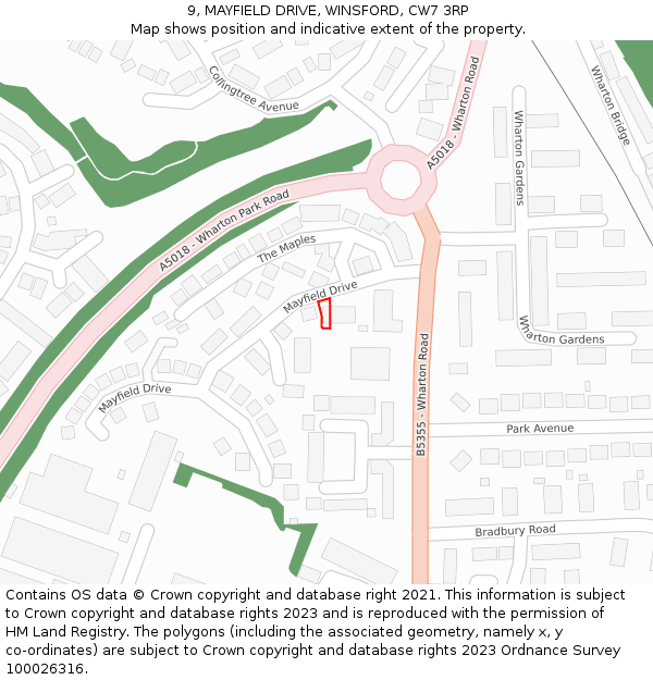 9, MAYFIELD DRIVE, WINSFORD, CW7 3RP: Location map and indicative extent of plot