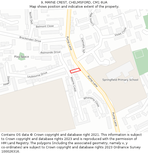 9, MAYNE CREST, CHELMSFORD, CM1 6UA: Location map and indicative extent of plot