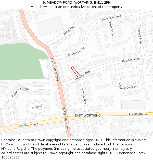 9, MEADOW ROAD, WORTHING, BN11 2RH: Location map and indicative extent of plot