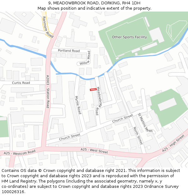 9, MEADOWBROOK ROAD, DORKING, RH4 1DH: Location map and indicative extent of plot